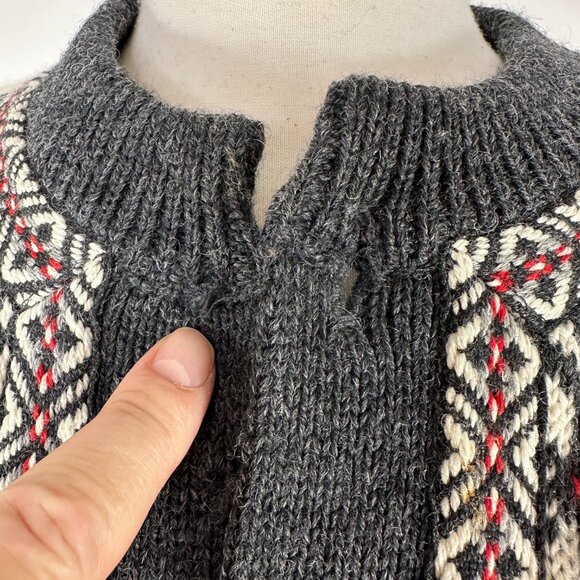 Nordstrikk Norway Ivory Gray Fair Isle Cardigan Sweater Metal Buttons Unisex L - Picture 5 of 15